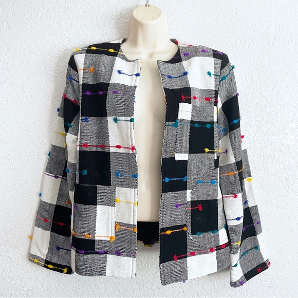 Vintage Jackets & Blazers - Vintage Ana's Fashion Plaid Checkered Cotton Boxy Open Front Blazer SMALL 90s